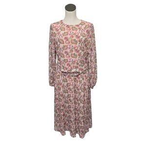 Boden Ruched Waist Midi Dress Dusty Pink Paisley Bloom Size US‎ 10 Petite Boho